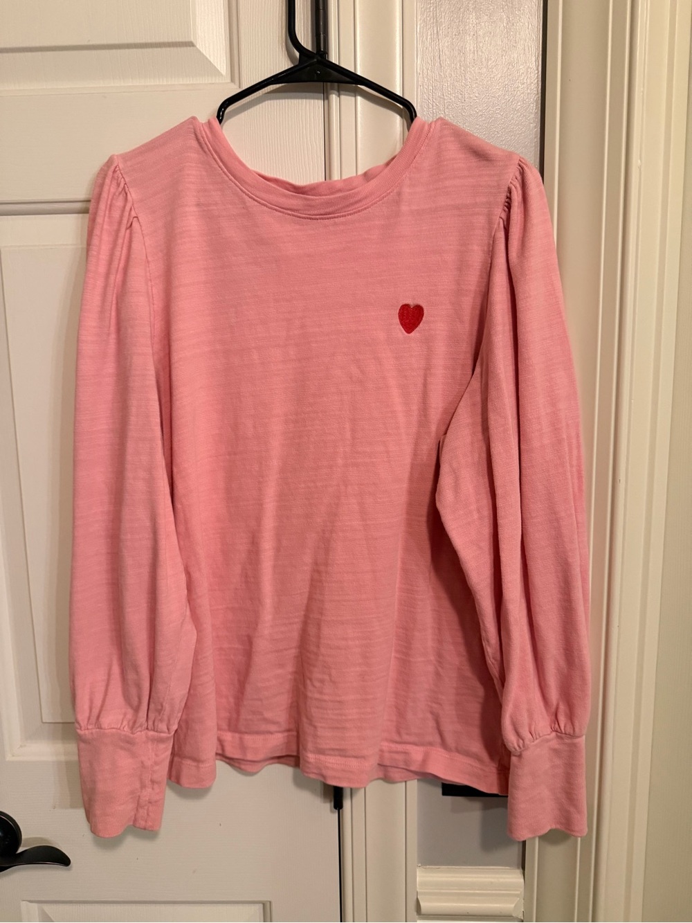 Pink Long-Sleeve Top with Heart Embroidery
